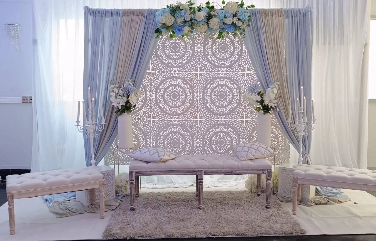 Wedding reception setup inside one of the top banqueting halls in London